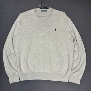 Polo Ralph Lauren 100% Pima Cotton V Neck Sweater Men’s Size XL, Heather Grey